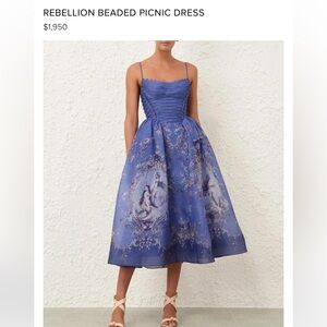 Zimmermann Blue Rebellion Beaded Picnic Dress 0.  2026